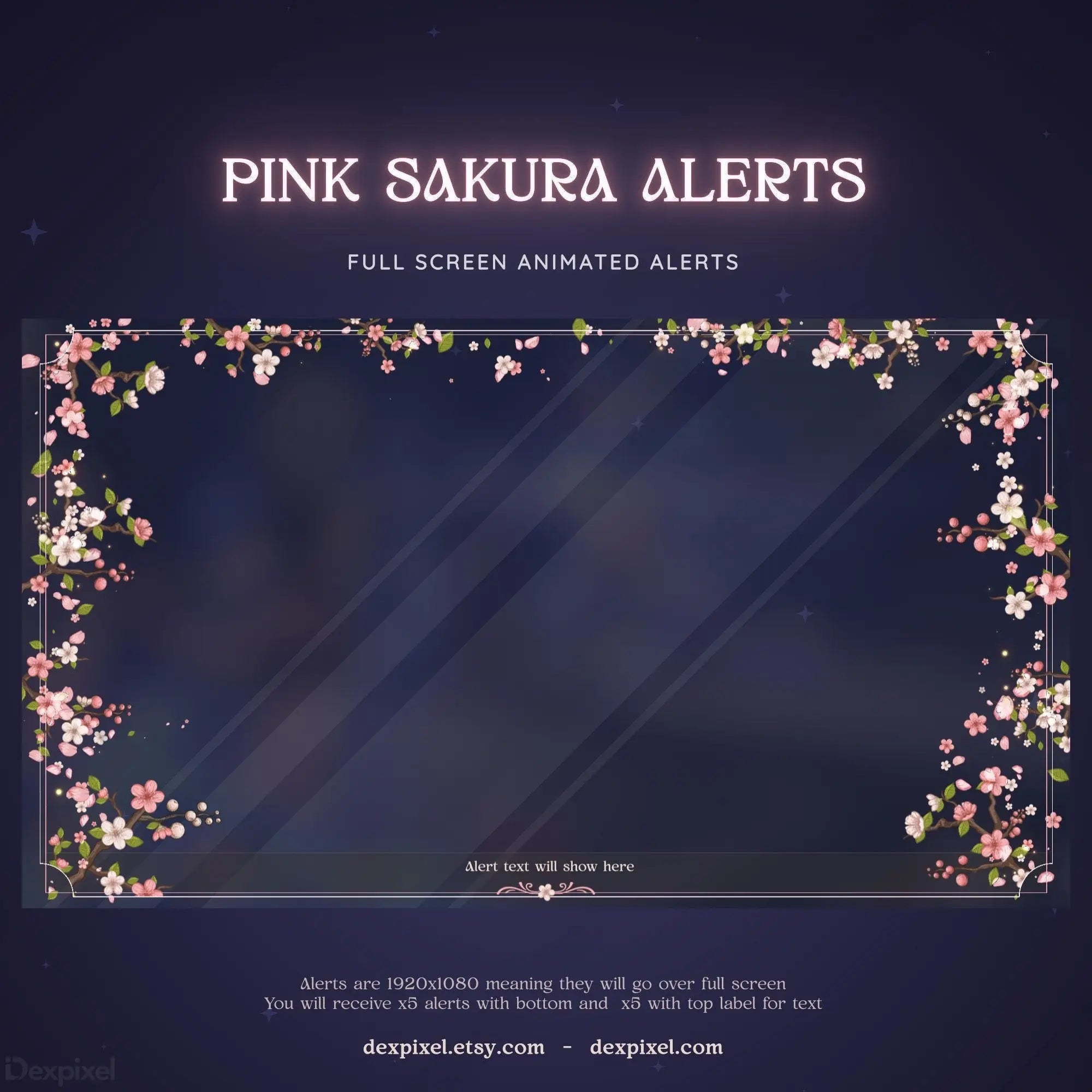 pink white sakura cherry blossom animated stream alert
