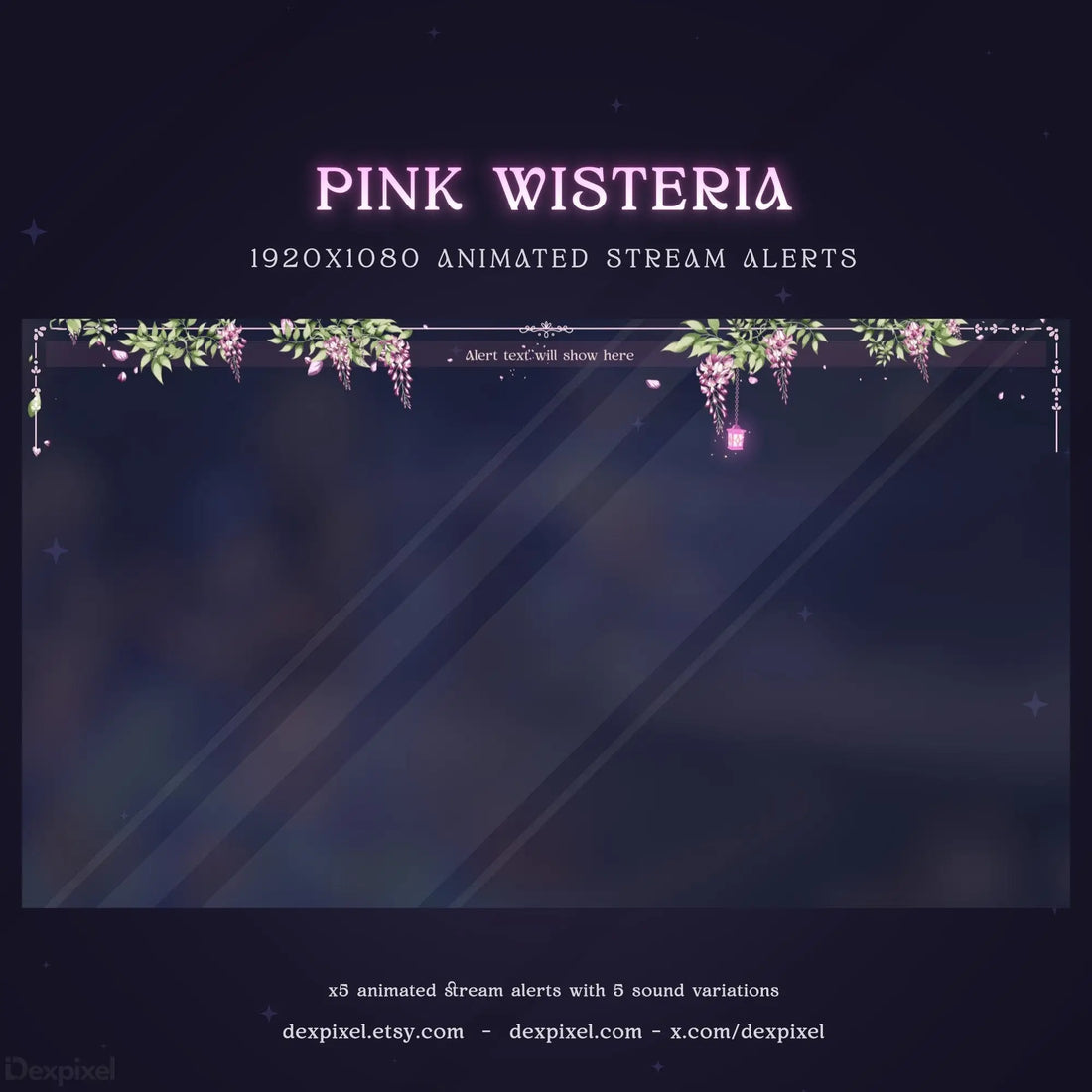 pink wisteria blooming animated stream alert
