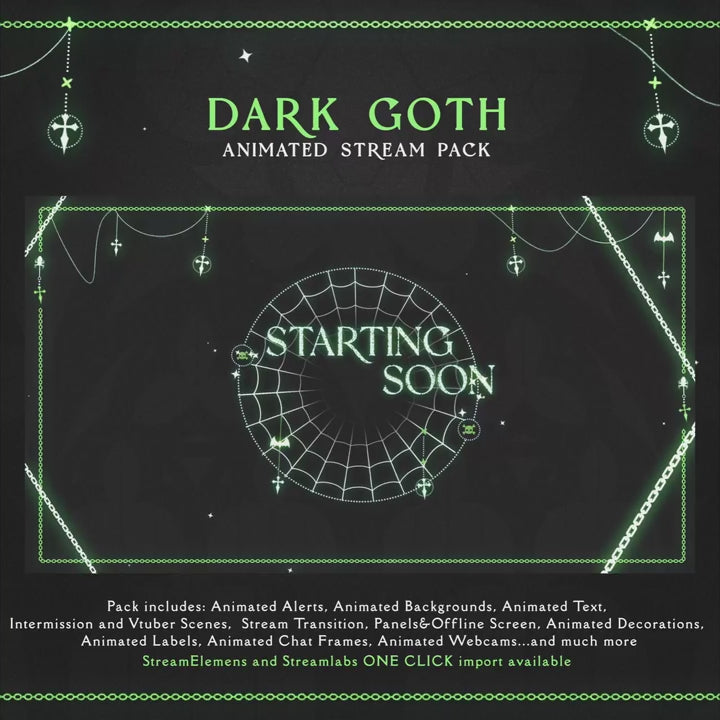 Green Dark Goth Animated Stream Pack