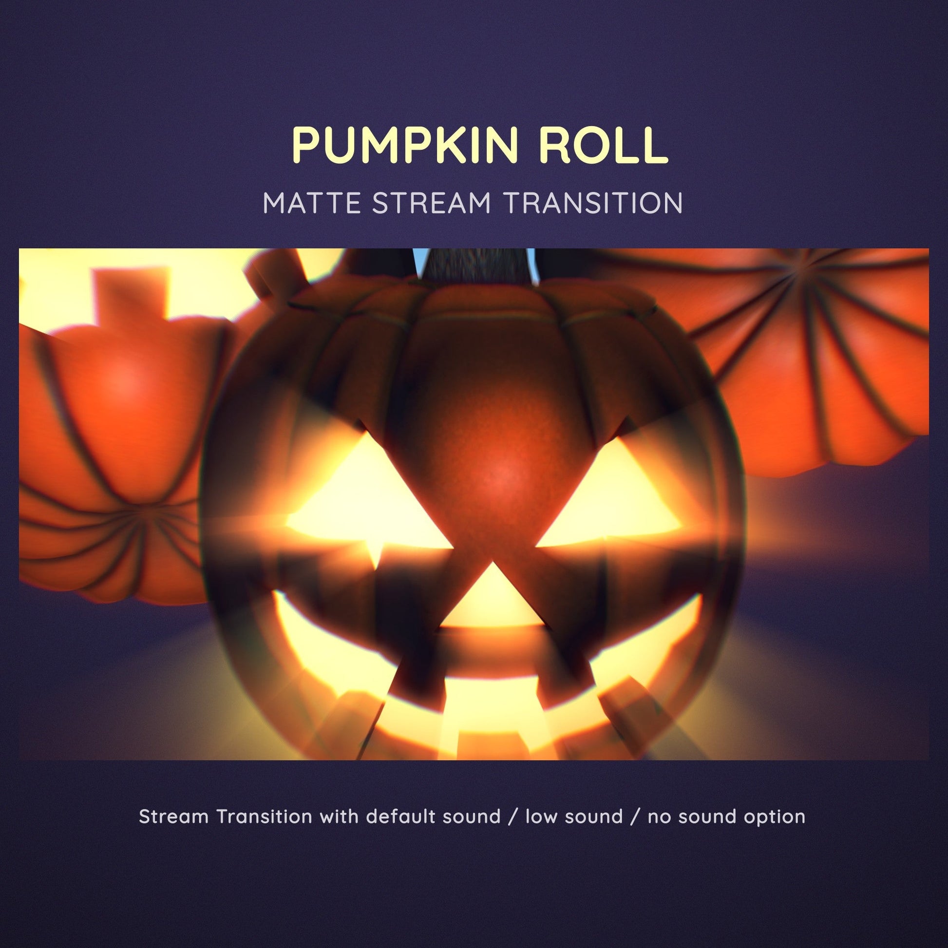 Glowing jack-o’-lanterns, one prominent in the foreground, for a stream transition.