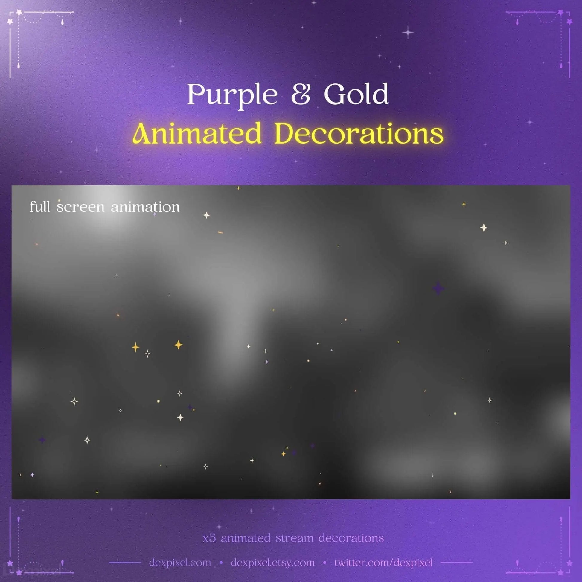 Purple and Gold Stars for Twitch | Animated Stream Overlays