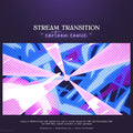 Stream transition screen with intersecting pink and blue geometric patterns radiating from a central point.