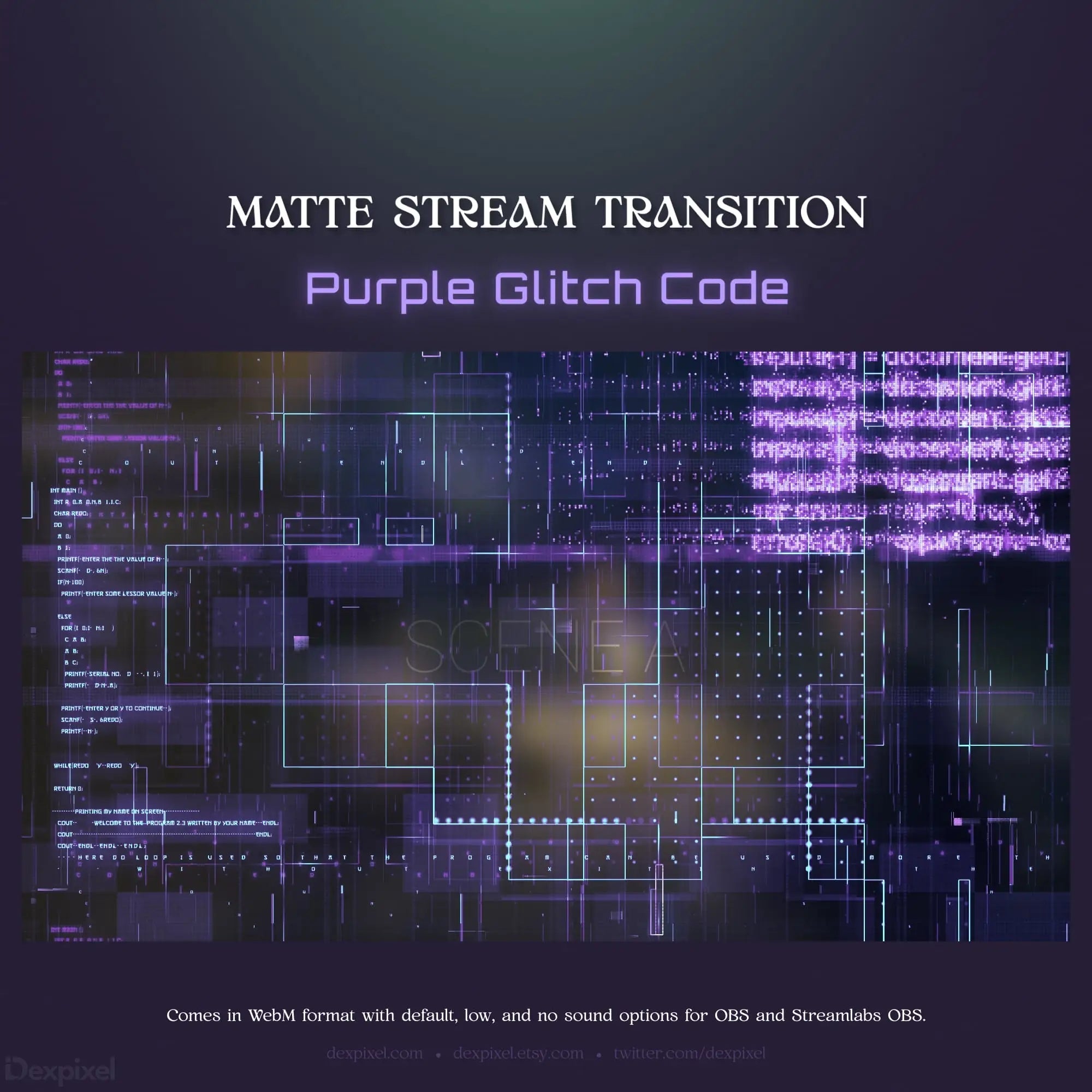 Purple glitch stream transition.
