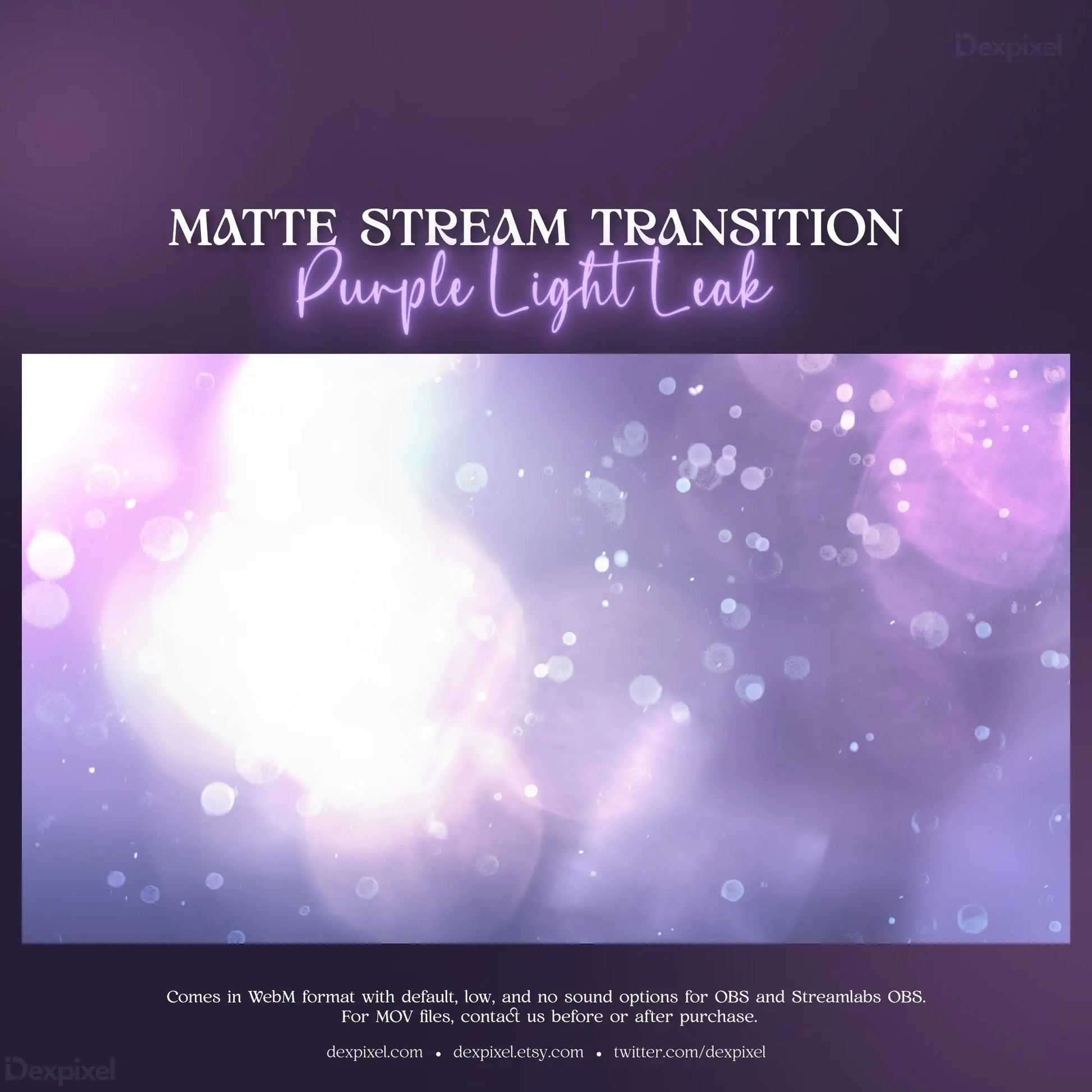 Matte stream transition overlay featuring Purple Blue Light Leaks with bokeh effects