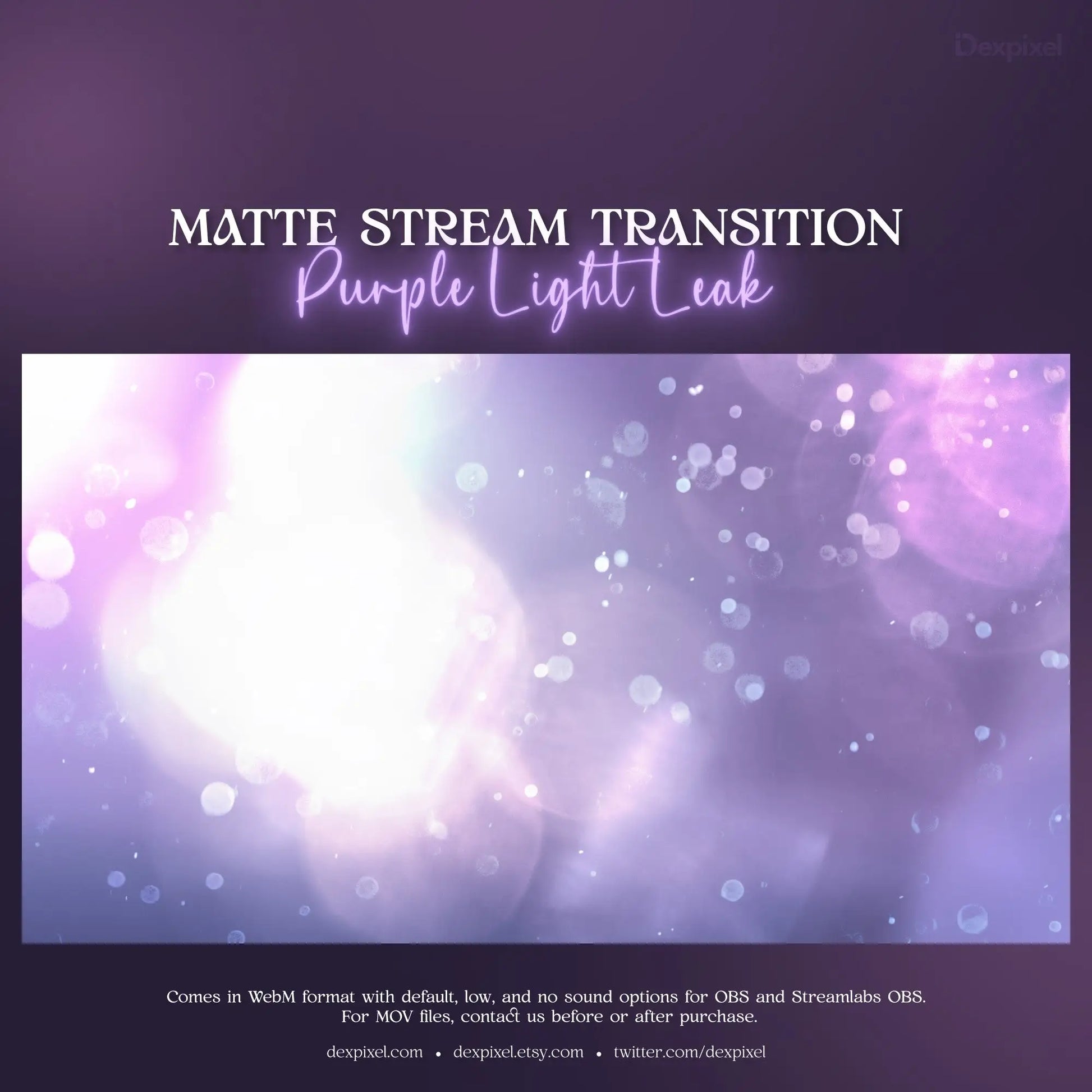 Matte stream transition overlay featuring Purple Blue Light Leaks with bokeh effects