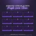Set of purple lunar-themed animated stream alert frames with mystical sparkle accents.