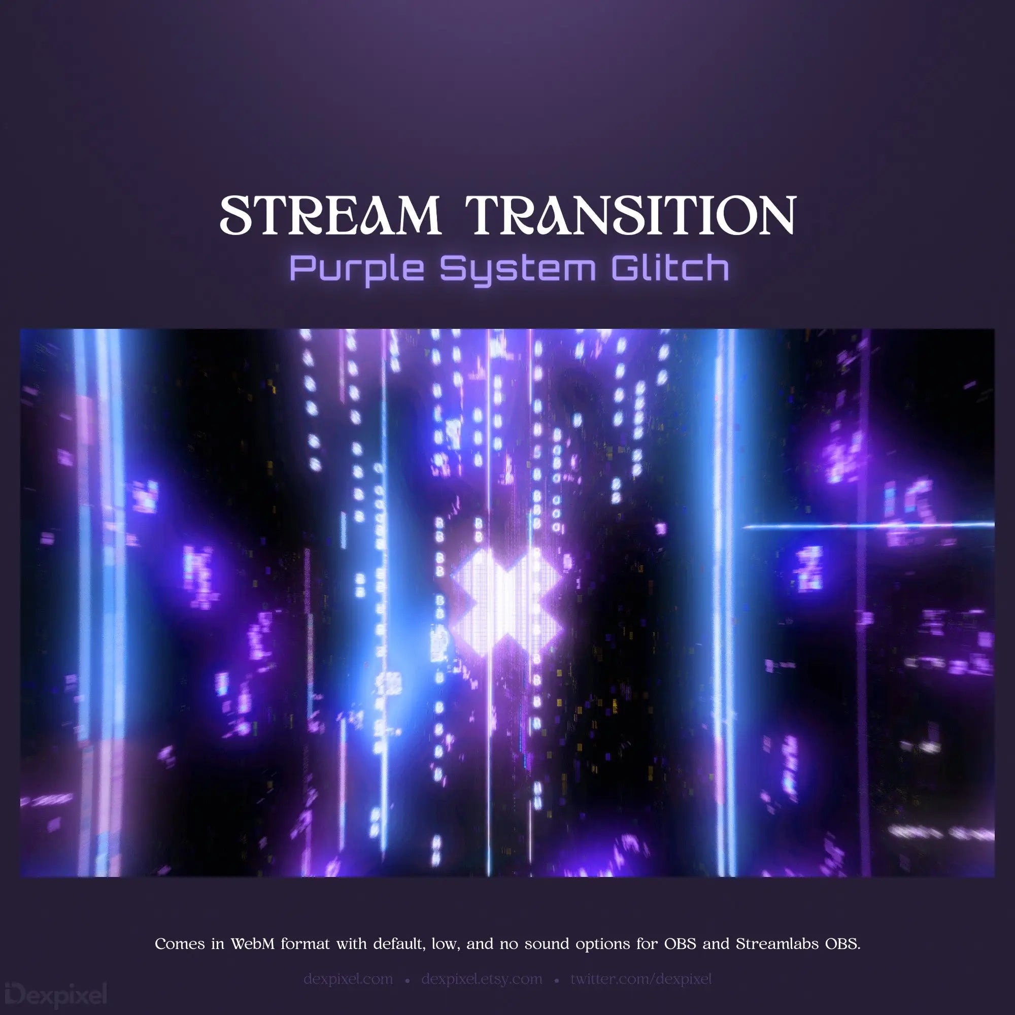 Purple system glitch stream transition.