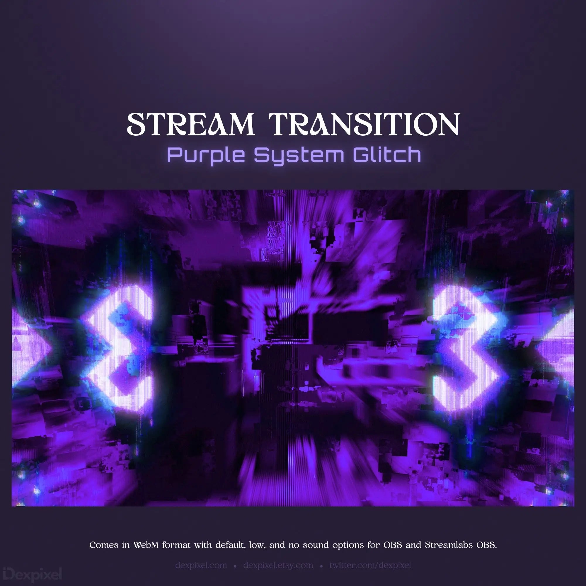 Purple system glitch stream transition.