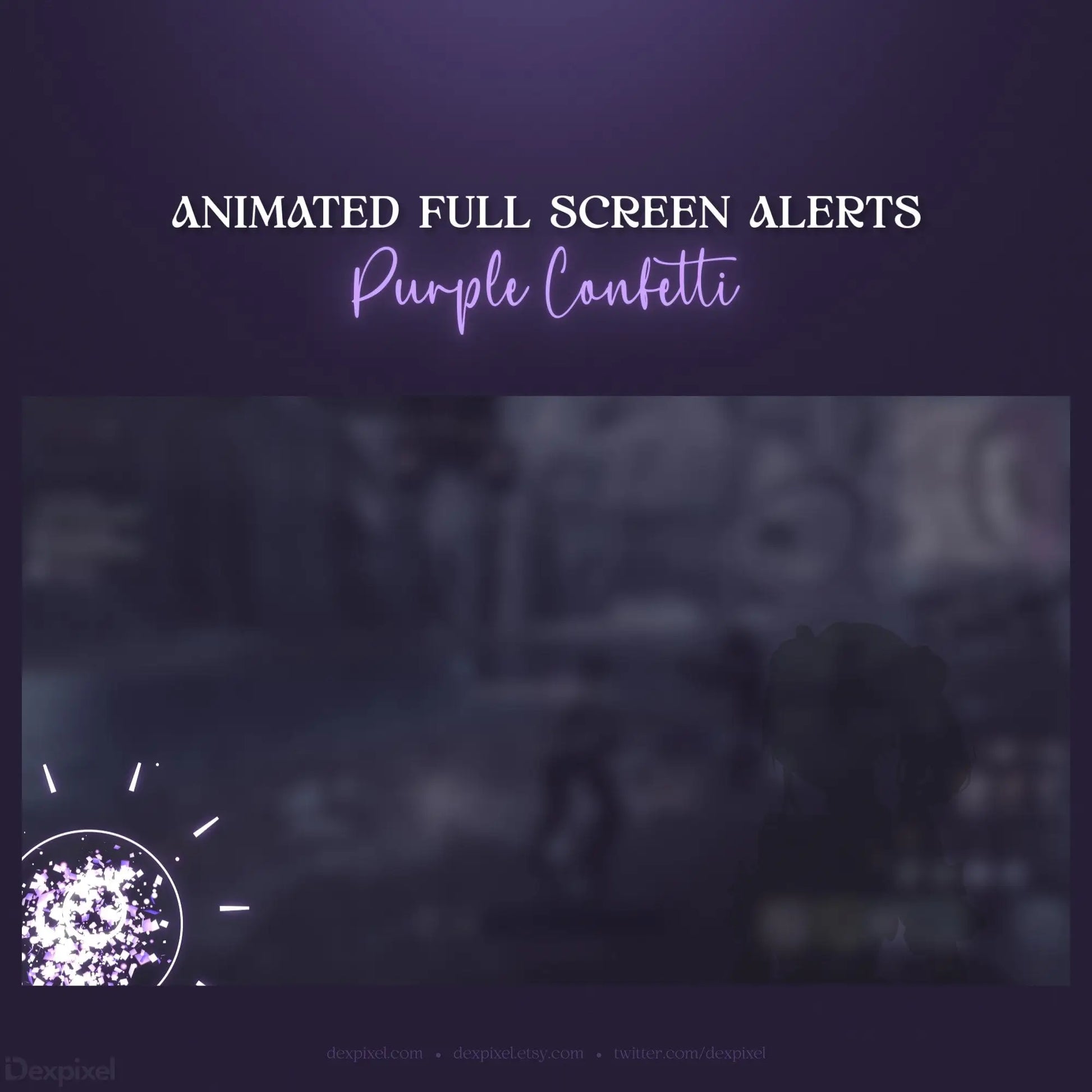 Animated purple confetti overlay.