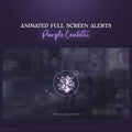 Animated full-screen alerts with purple confetti.