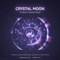 Glowing purple circular design with crystalline fragments and spiral patterns labeled ’Crystal Moon Stream Transitions’