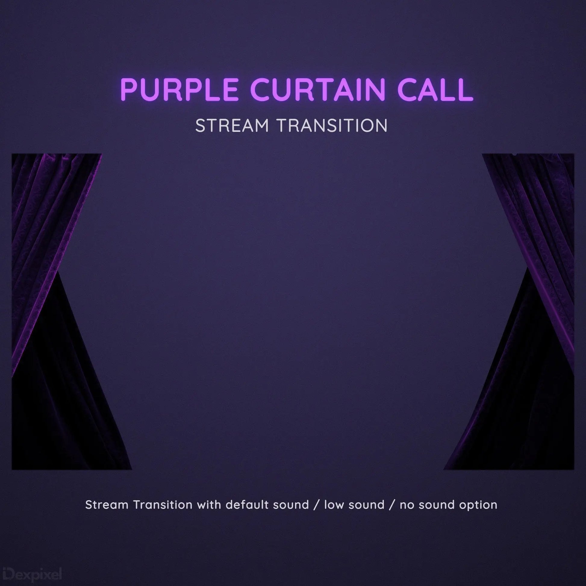 Purple curtain stream transition overlay with customizable sound options.