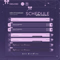 Purple-themed weekly schedule template with decorative bows and dates from the 16th to 22nd.