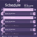 Purple-themed weekly streaming schedule template for June 19-25 with bow decorations.