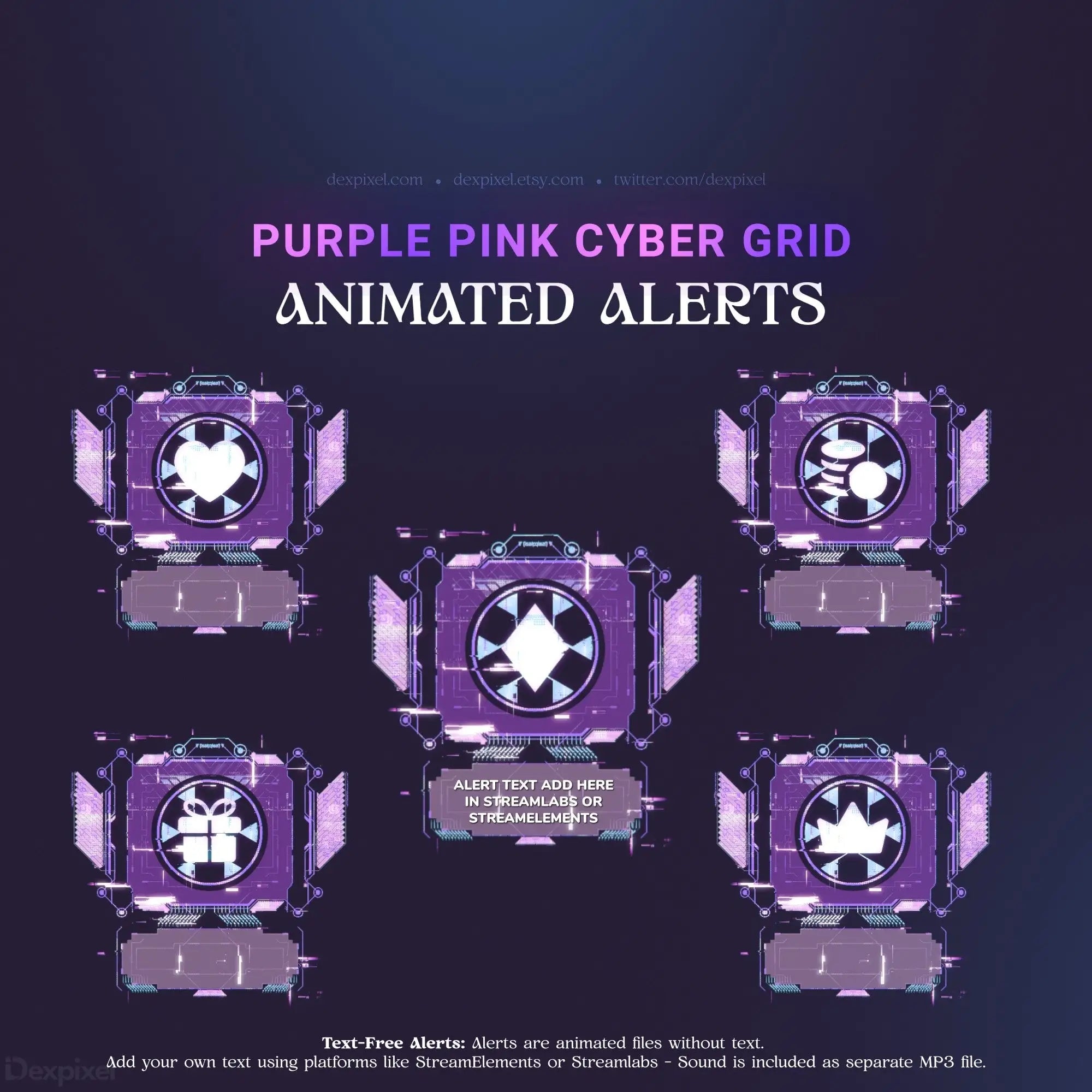 Purple and pink cyber grid animated alerts.
