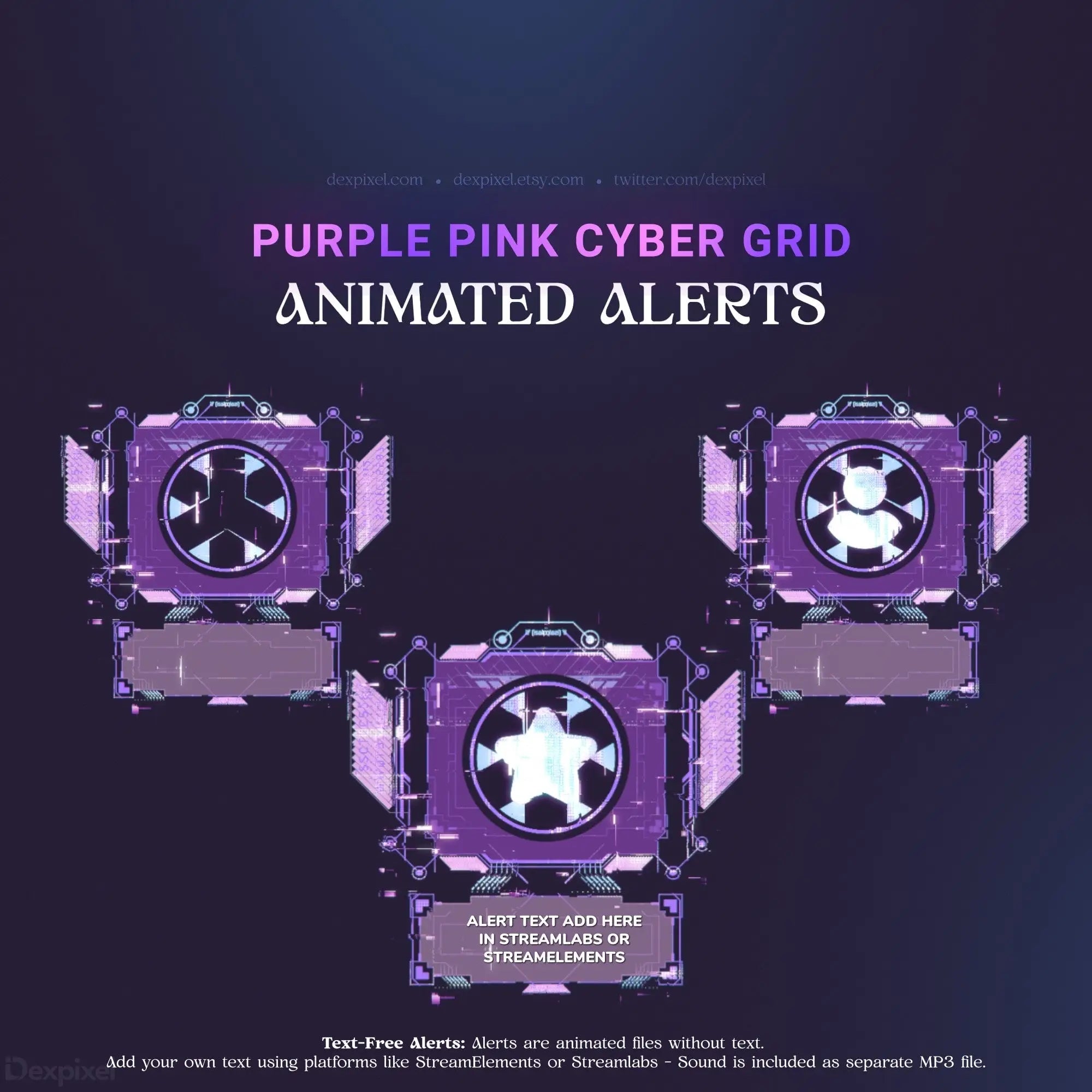 Purple and pink cyber grid animated alerts.