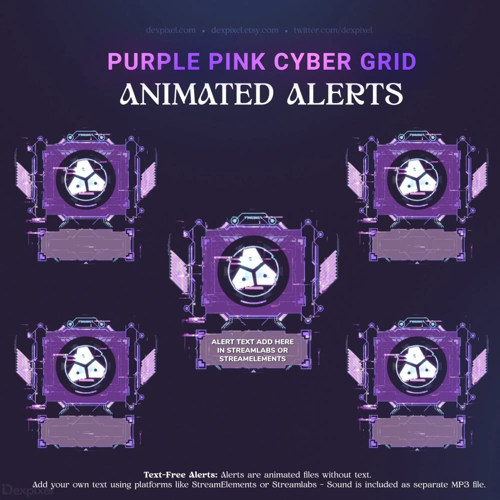Purple and pink cyber grid animated alerts.