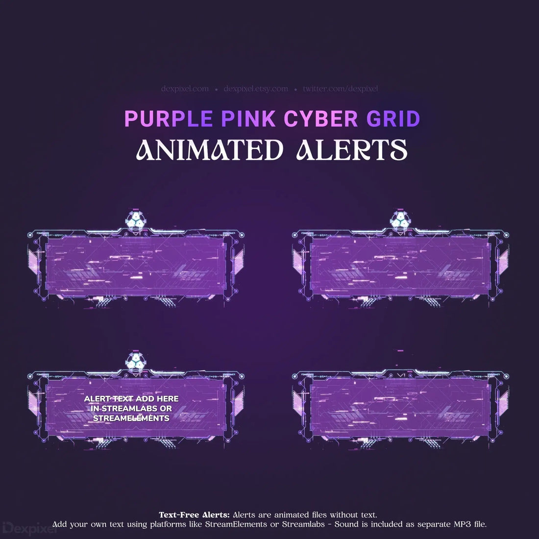 Purple and pink cyber grid animated alerts.
