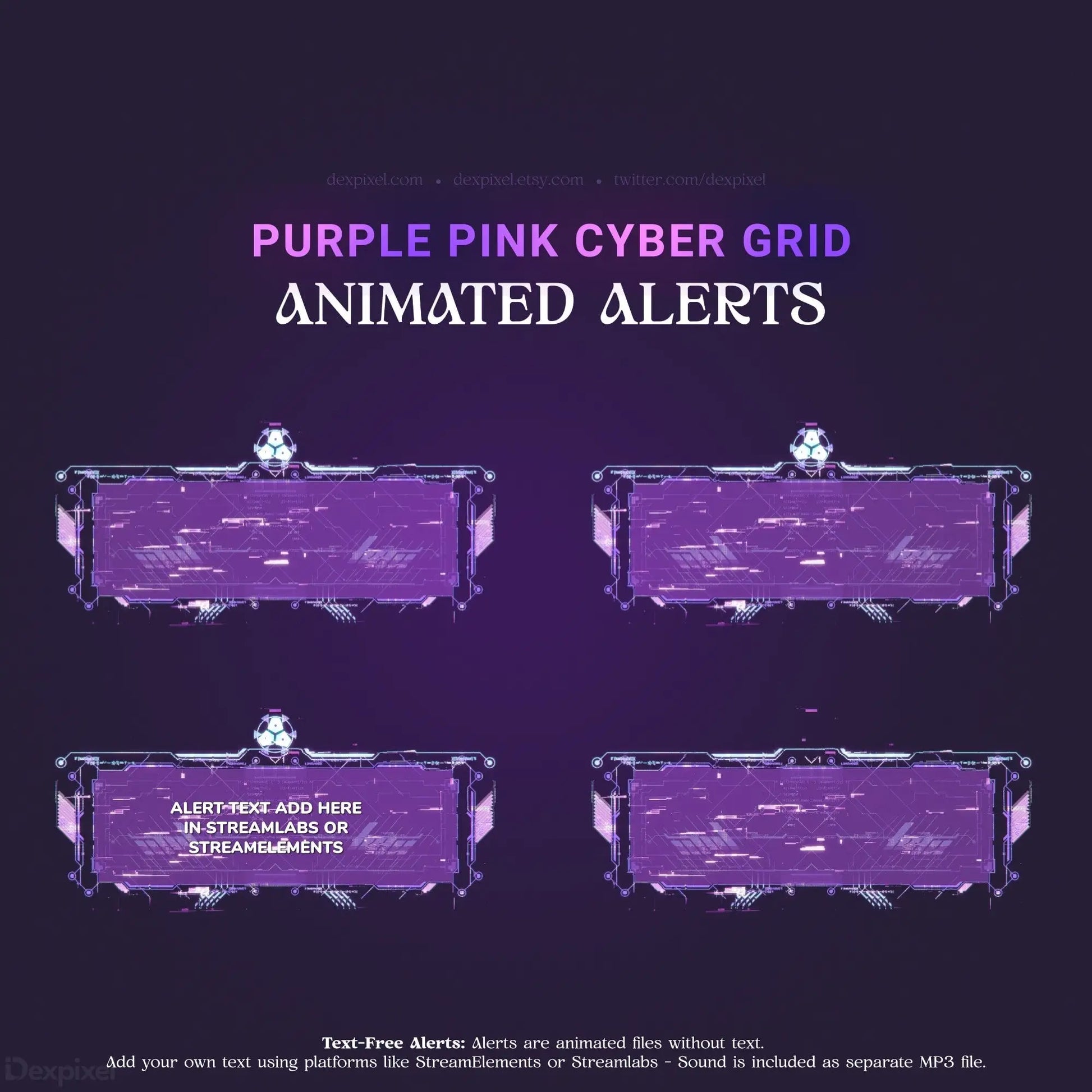 Purple and pink cyber grid animated alerts.