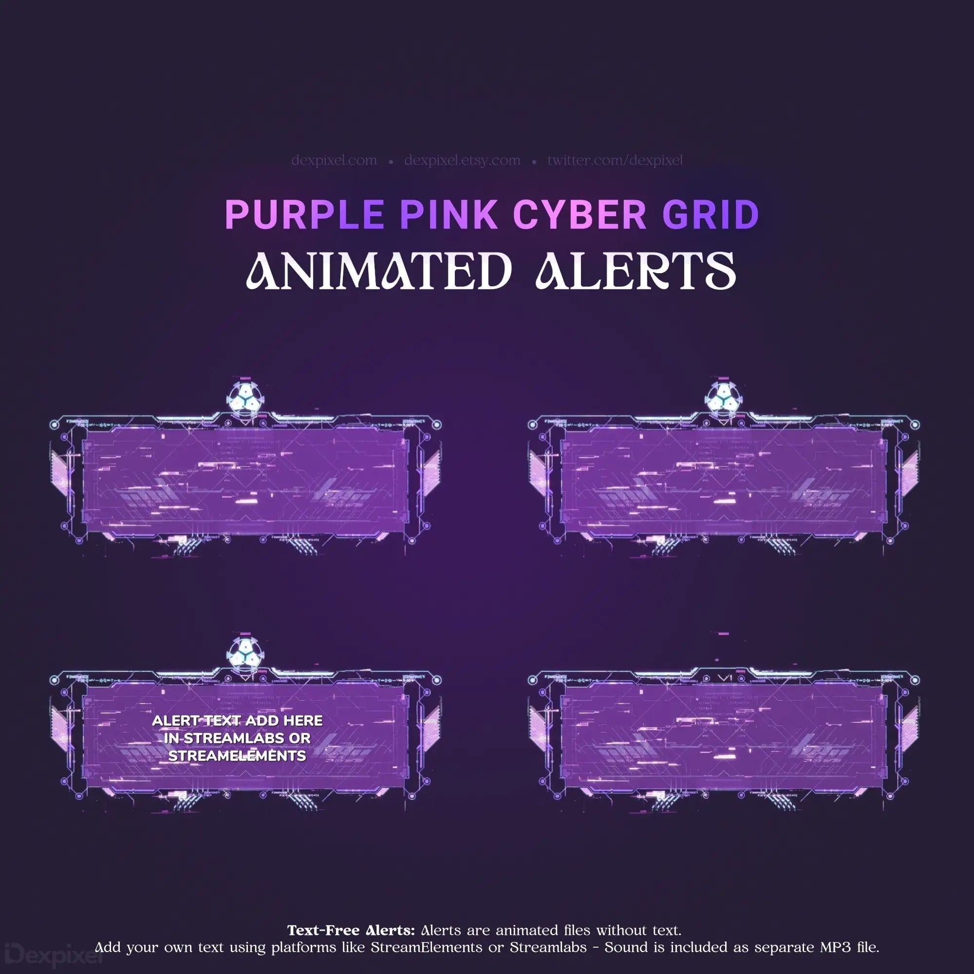 Purple and pink cyber grid animated alerts.