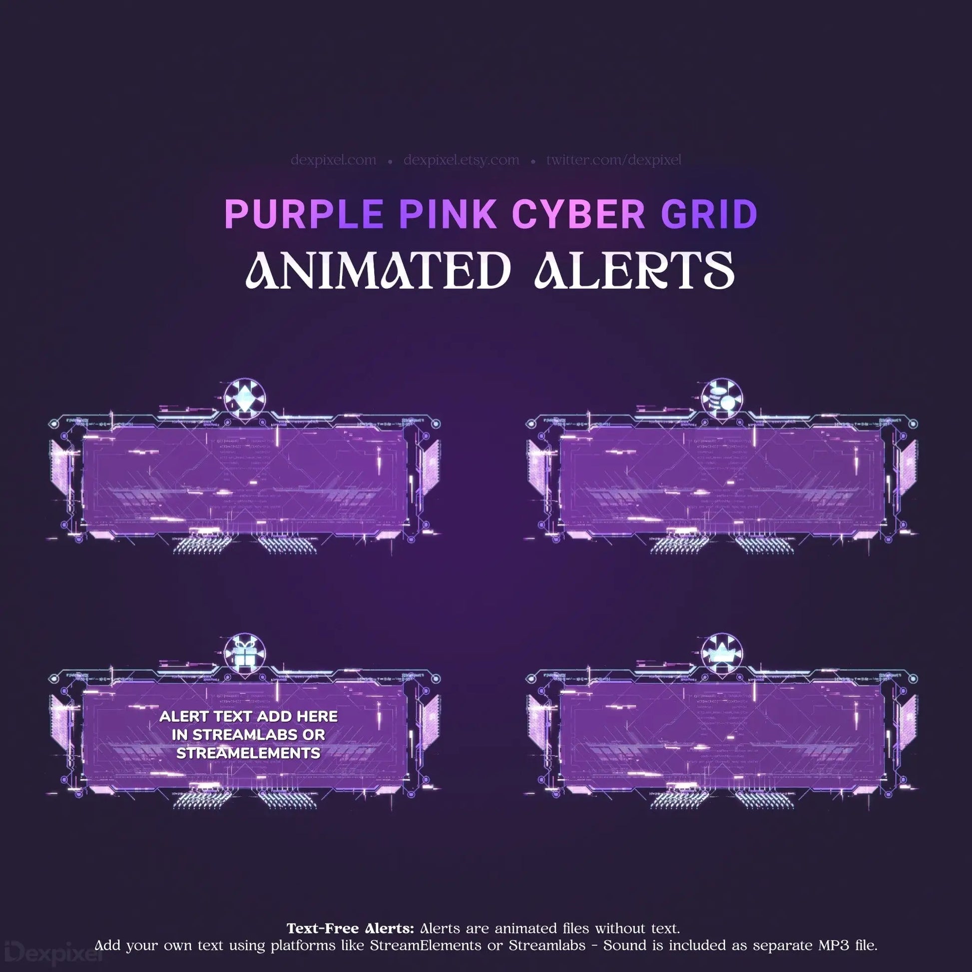 Purple and pink cyber grid animated alerts.