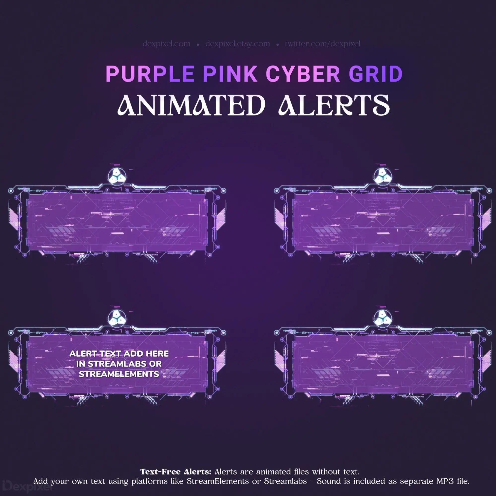 Purple and pink cyber grid animated alerts.