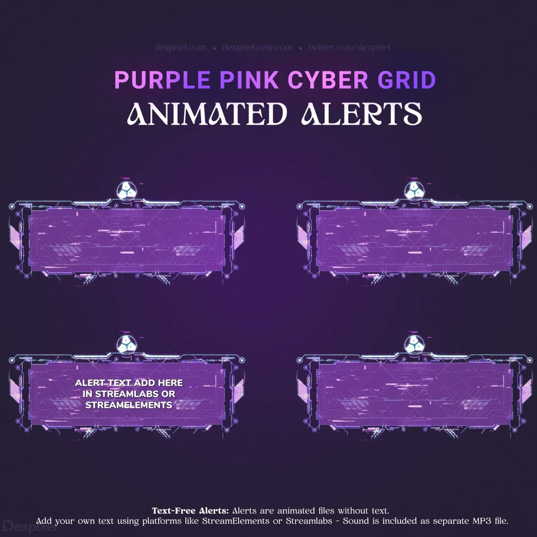 Purple and pink cyber grid animated alerts.