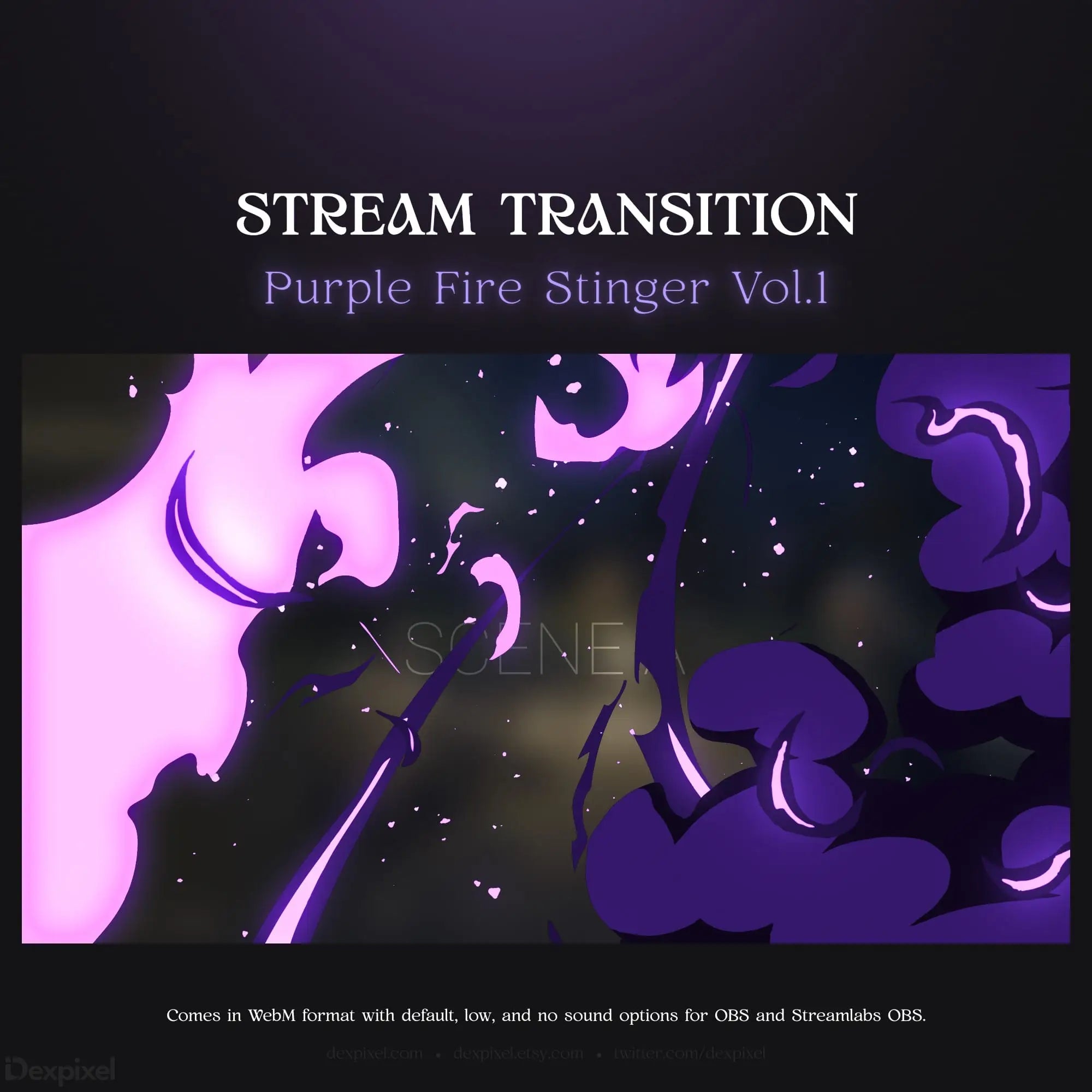 Purple fire stinger stream transition.