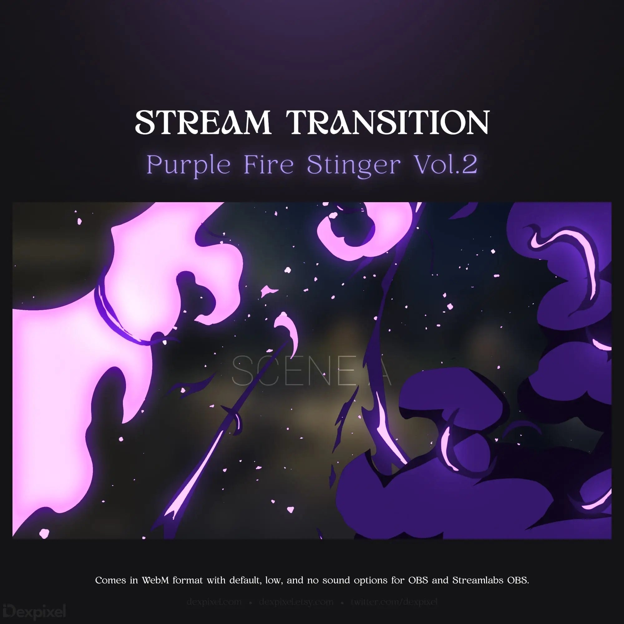 Purple fire stinger stream transition.