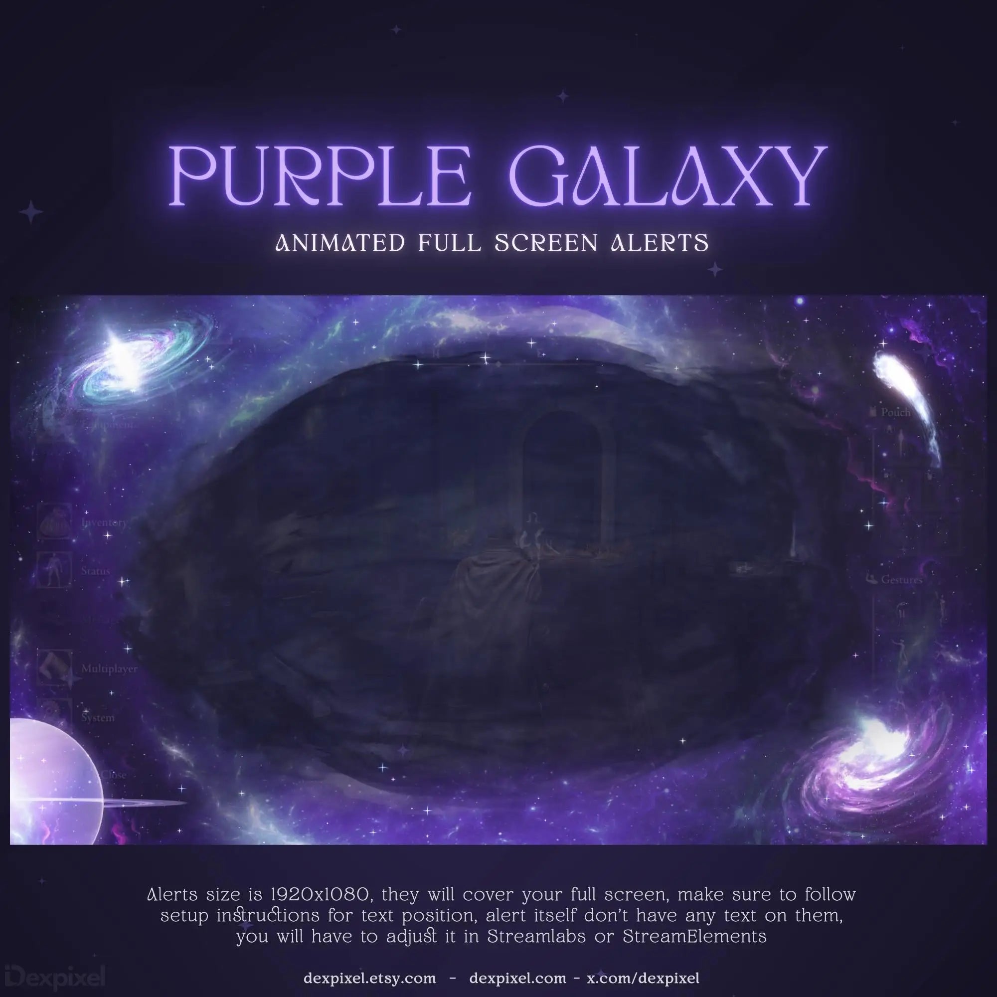 Purple Galaxy Space Animated Stream Alert with Planets, Nebula, and Cosmic Vibes
