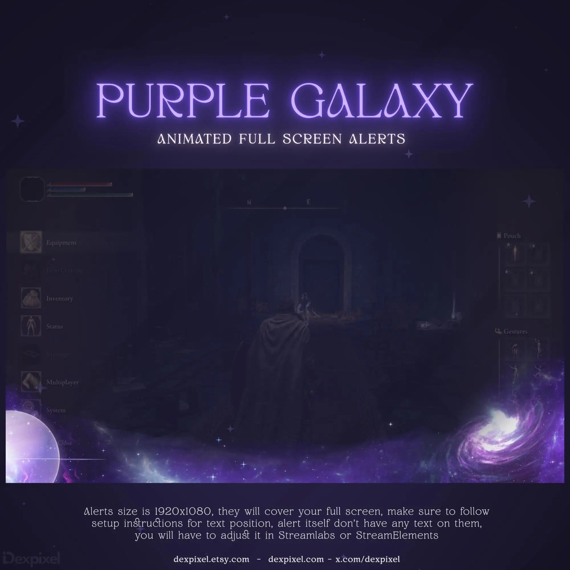 Purple Galaxy Nebula Full-Screen Stream Alert 1920x1080 with Space-Themed Animation
