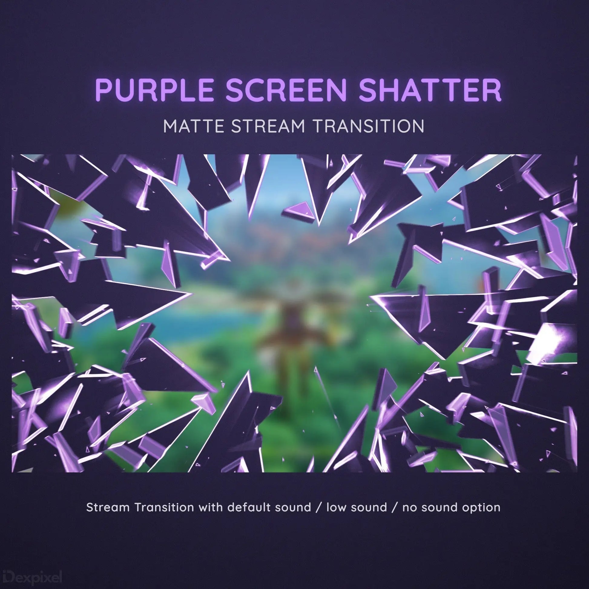 Purple shattered glass effect transition overlay for streaming content.