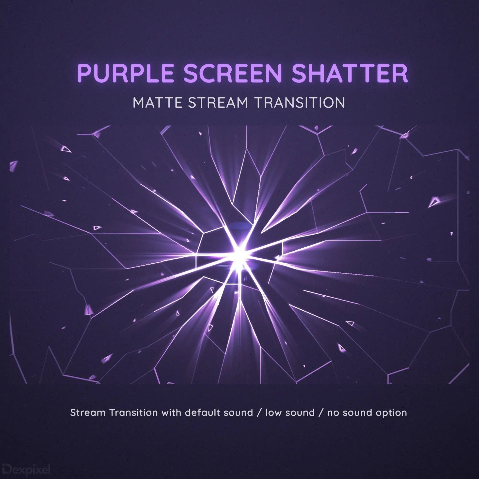 Purple shattered glass effect with radiating light beams from the center.