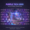 Glowing purple and blue geometric grid pattern with triangular shapes and tech-style design elements.