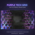 Glowing purple and blue geometric grid pattern with tech-style transitions.