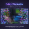 Geometric purple tech grid pattern with glowing transitions and colorful blurred effects.