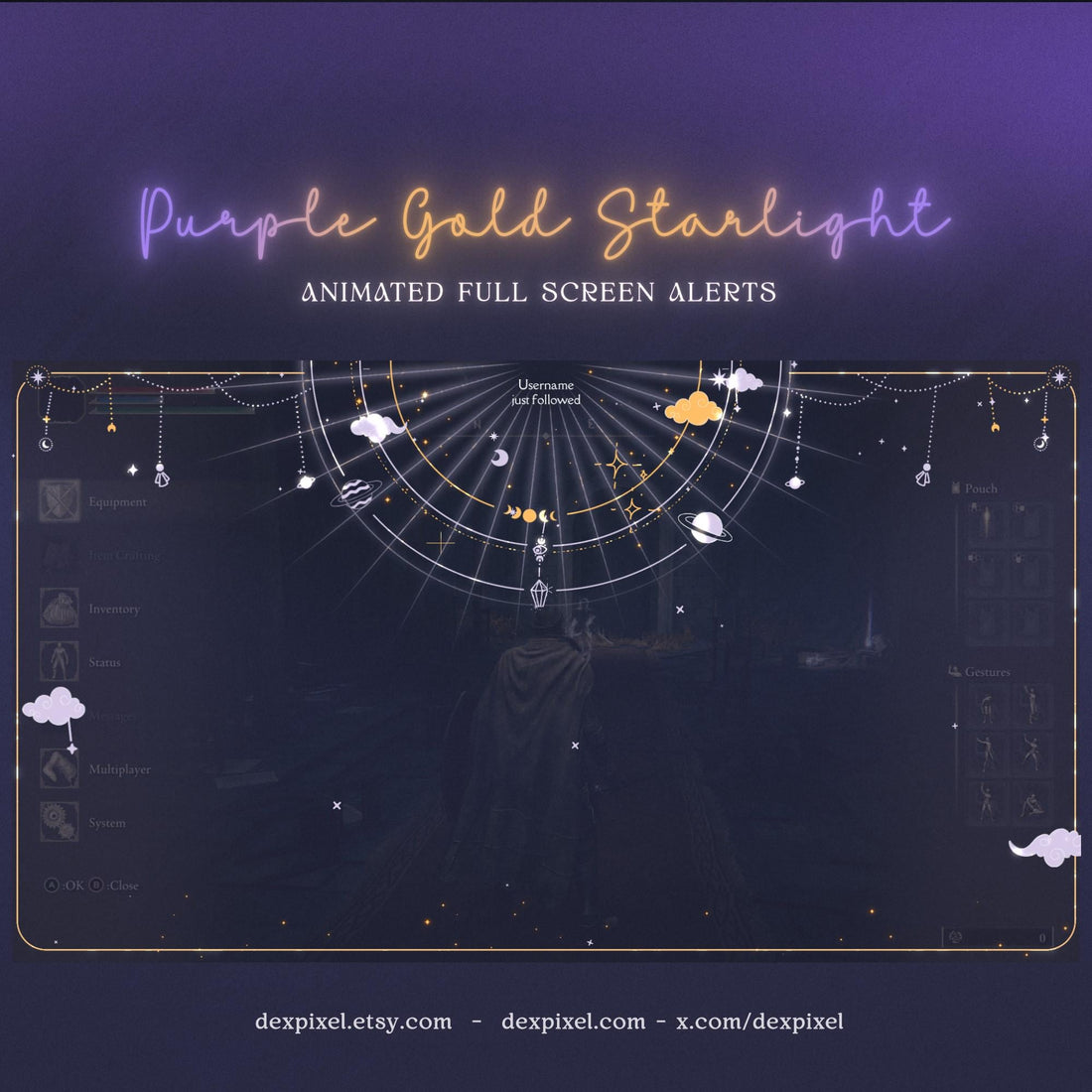 purple gold starlight animated stream alert full screen
