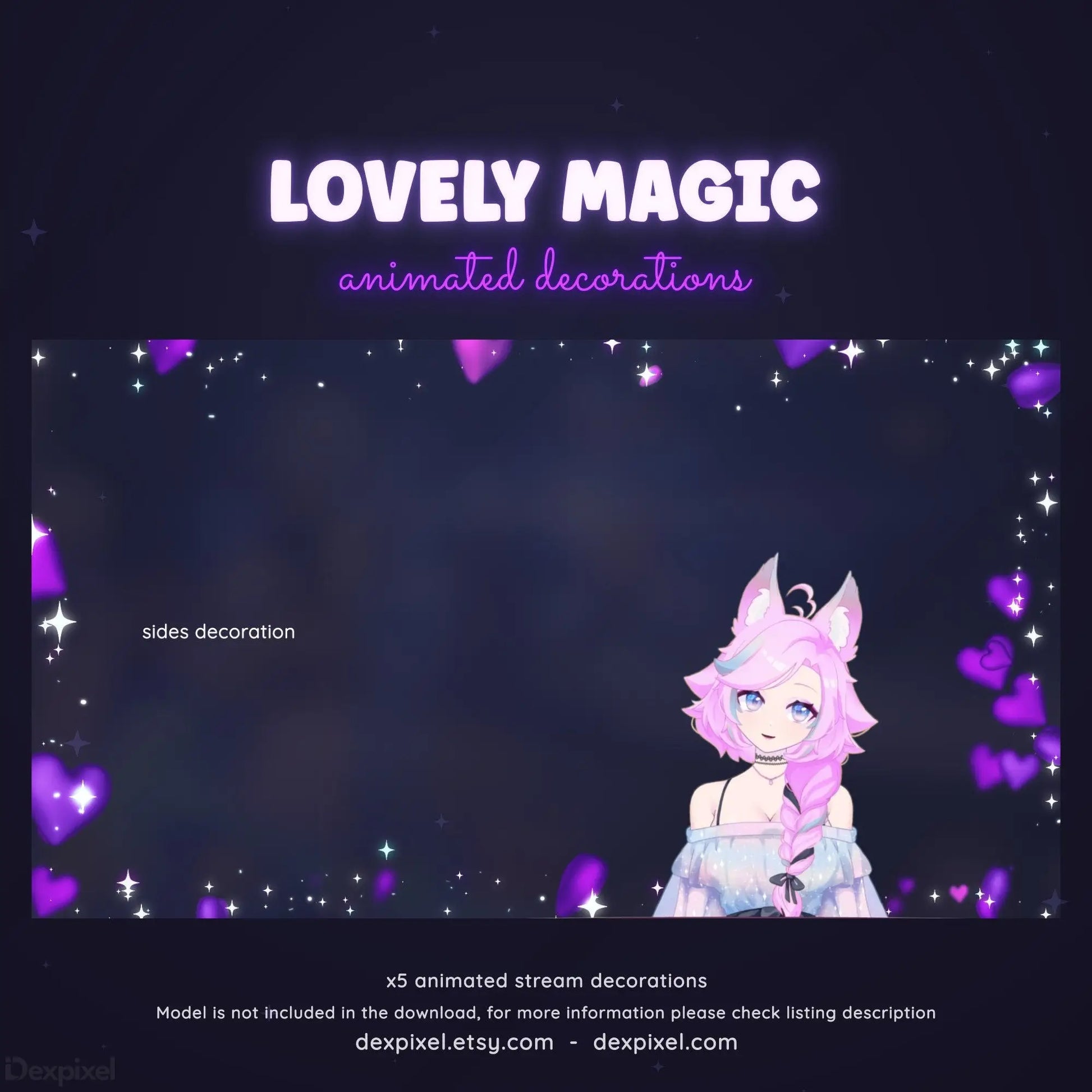 animated floating hearts and stars overlay
