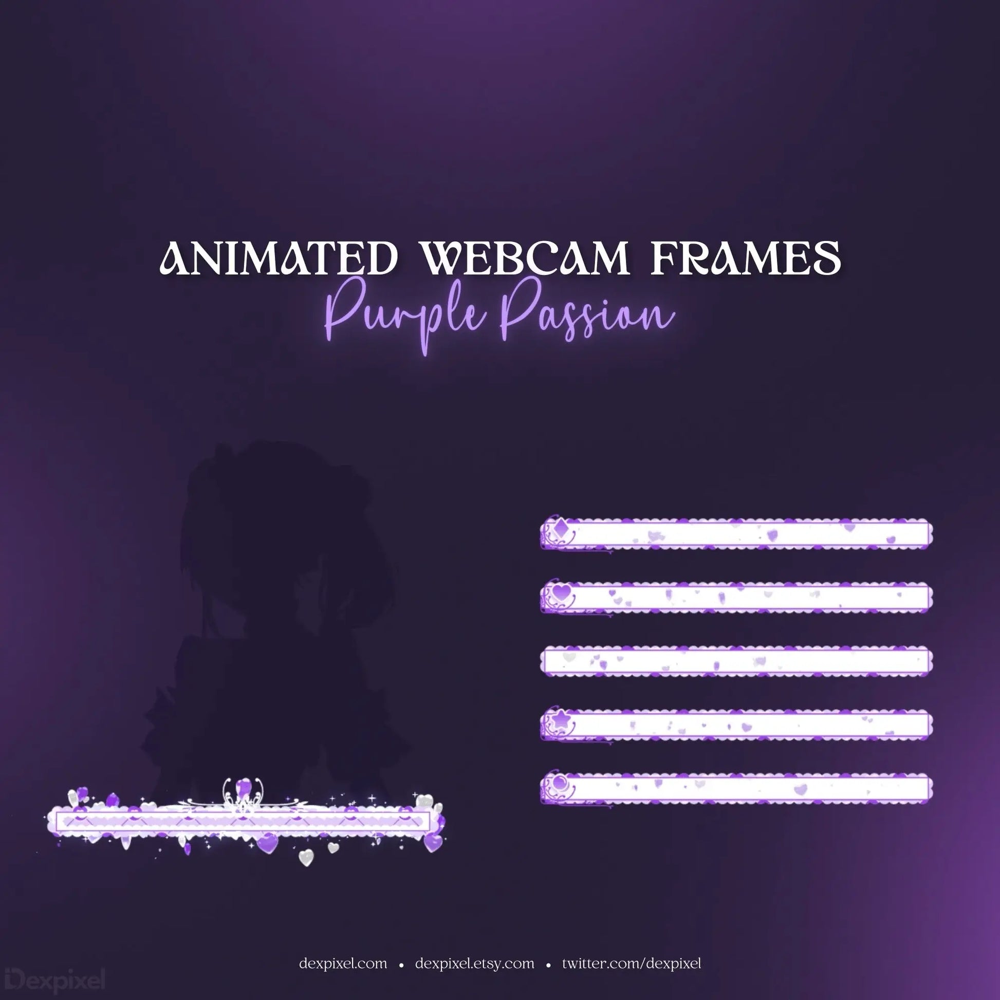 Animated webcam frame overlay set with glowing purple effects and sparkles.