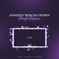 Decorative purple webcam frame with heart accents and pearl-like border.