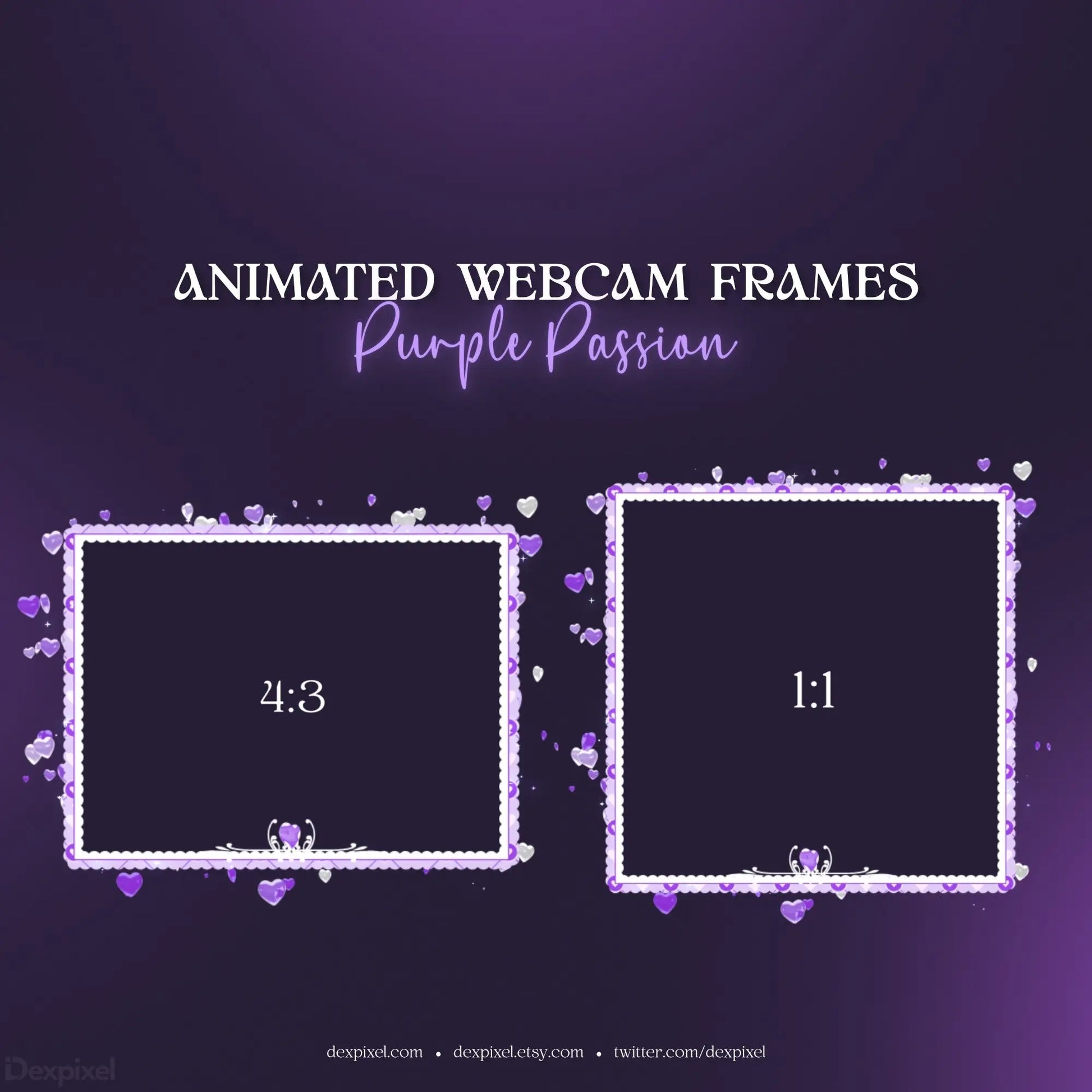 Two white decorative webcam frames with purple floral accents.