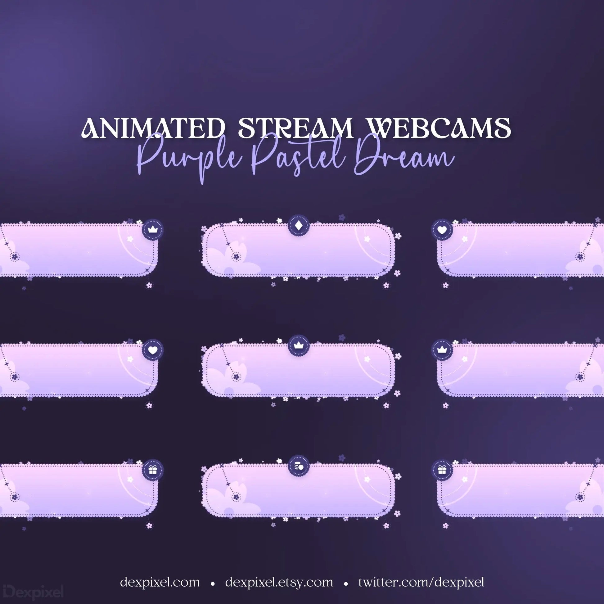 Purple pastel dream webcam overlay frames for animated stream alerts