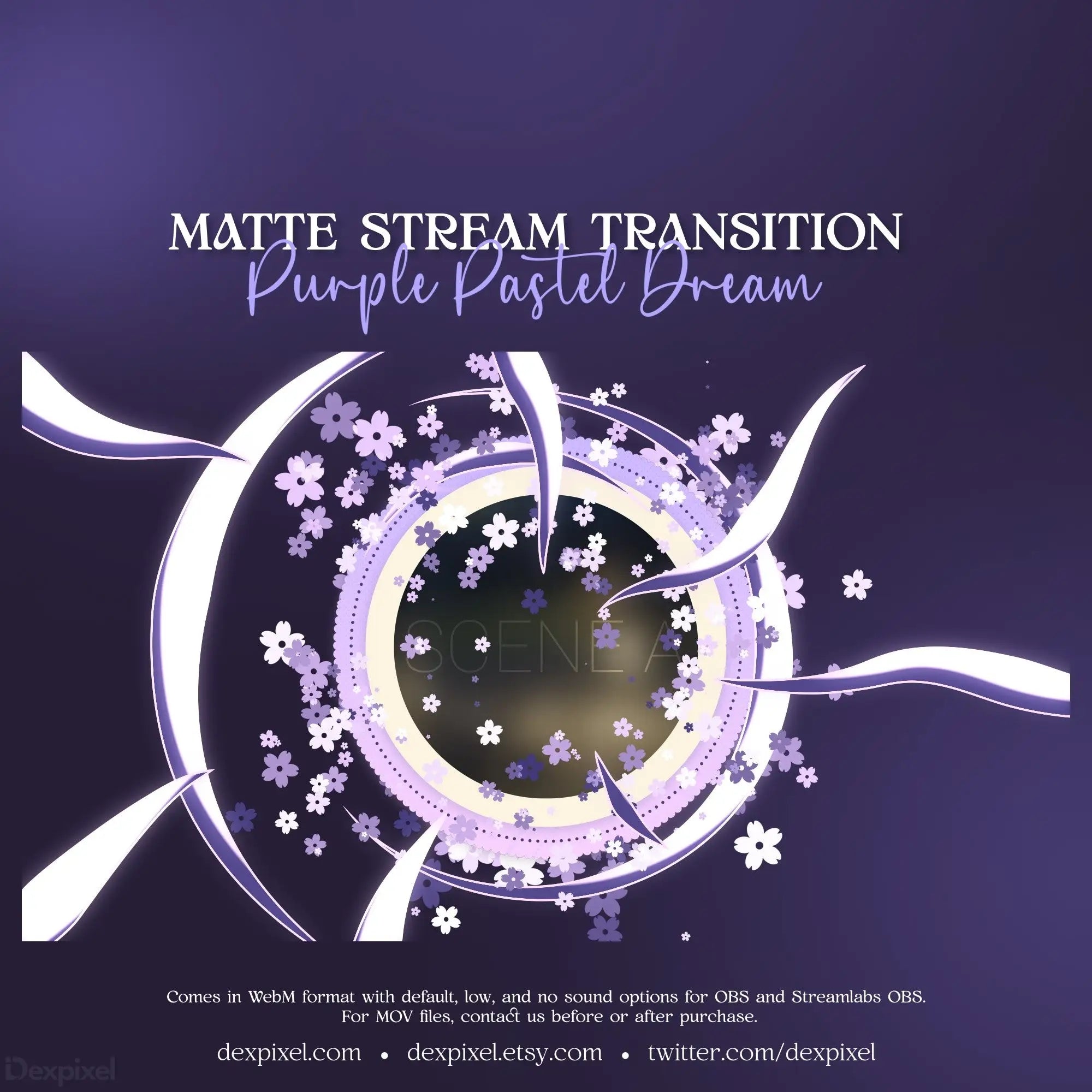 Circular purple dream animated stream overlay with floating cherry blossoms