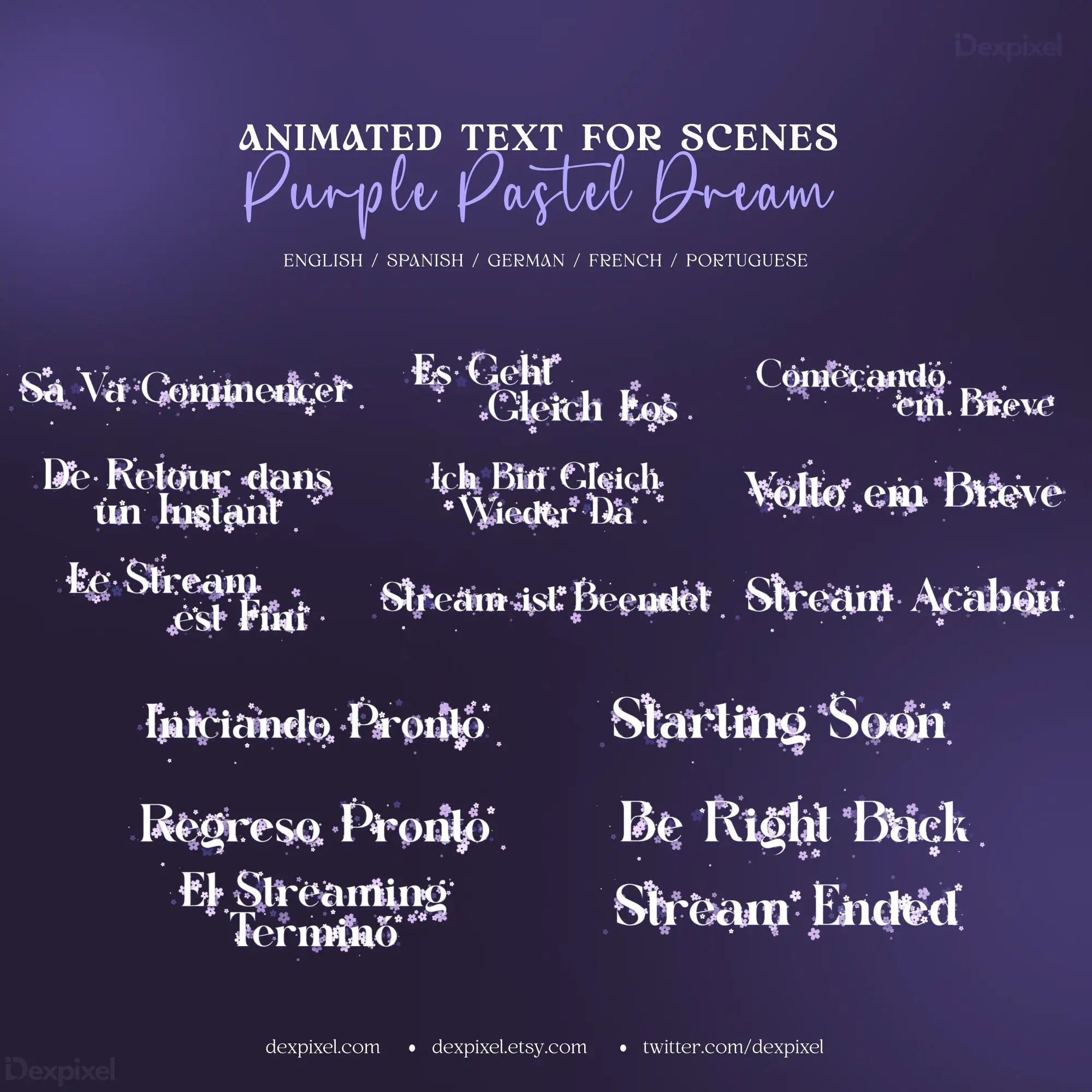 Collection of Purple Pastel Dream animated text overlays for a vibrant streaming experience
