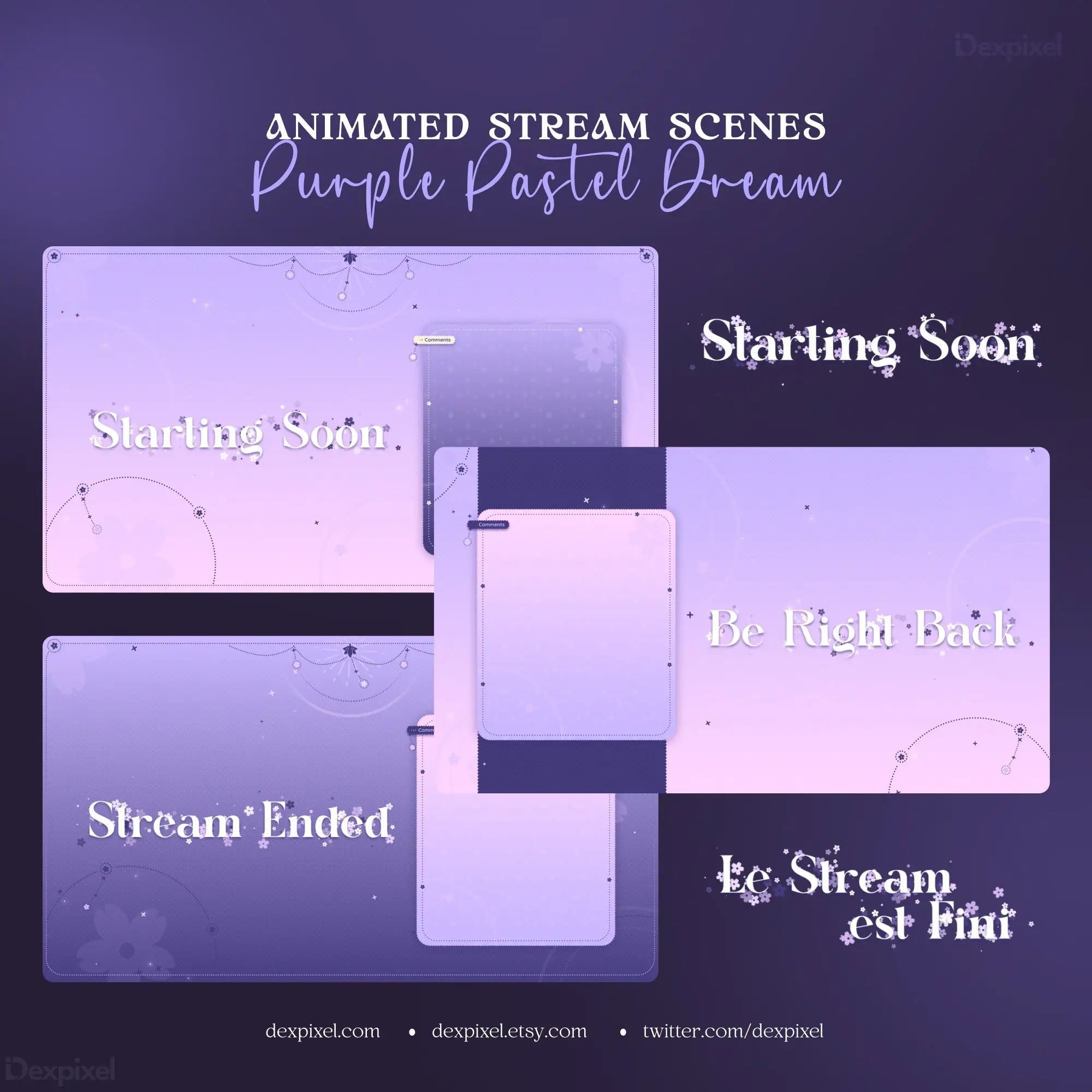 Purple Pastel Dream Celestial Stream Pack featuring purple dream animated overlay scenes
