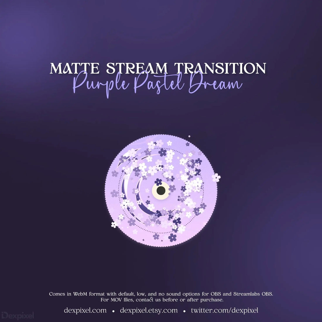 Circular purple and white stream transition with cherry blossoms in Purple Pastel Dream