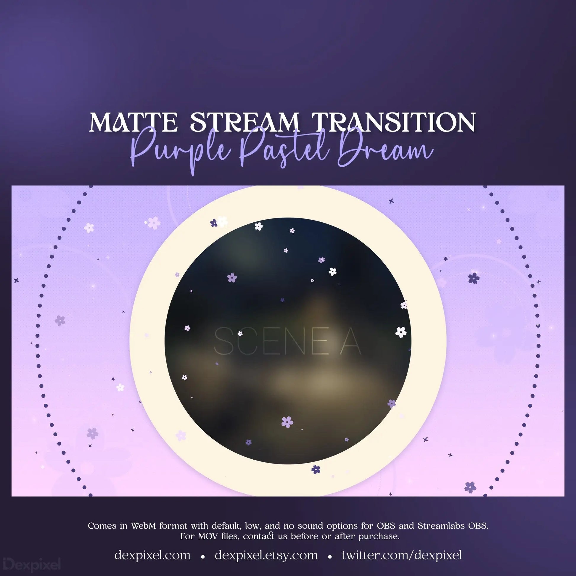 Circular matte stream transition overlay with stars in Purple Pastel Dream animated design