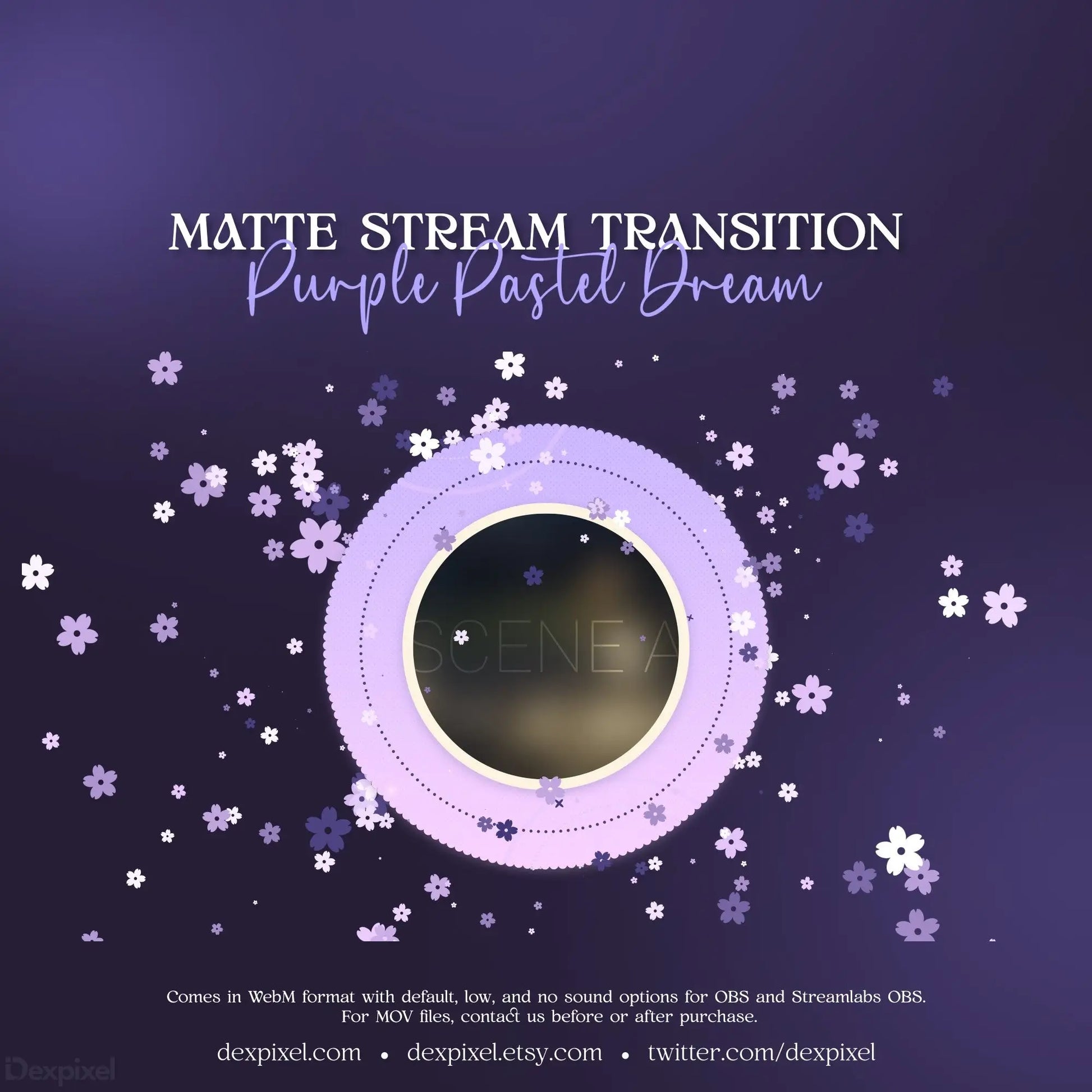 Circular pink frame with cherry blossoms enhancing the Purple Pastel Dream animated stream transition