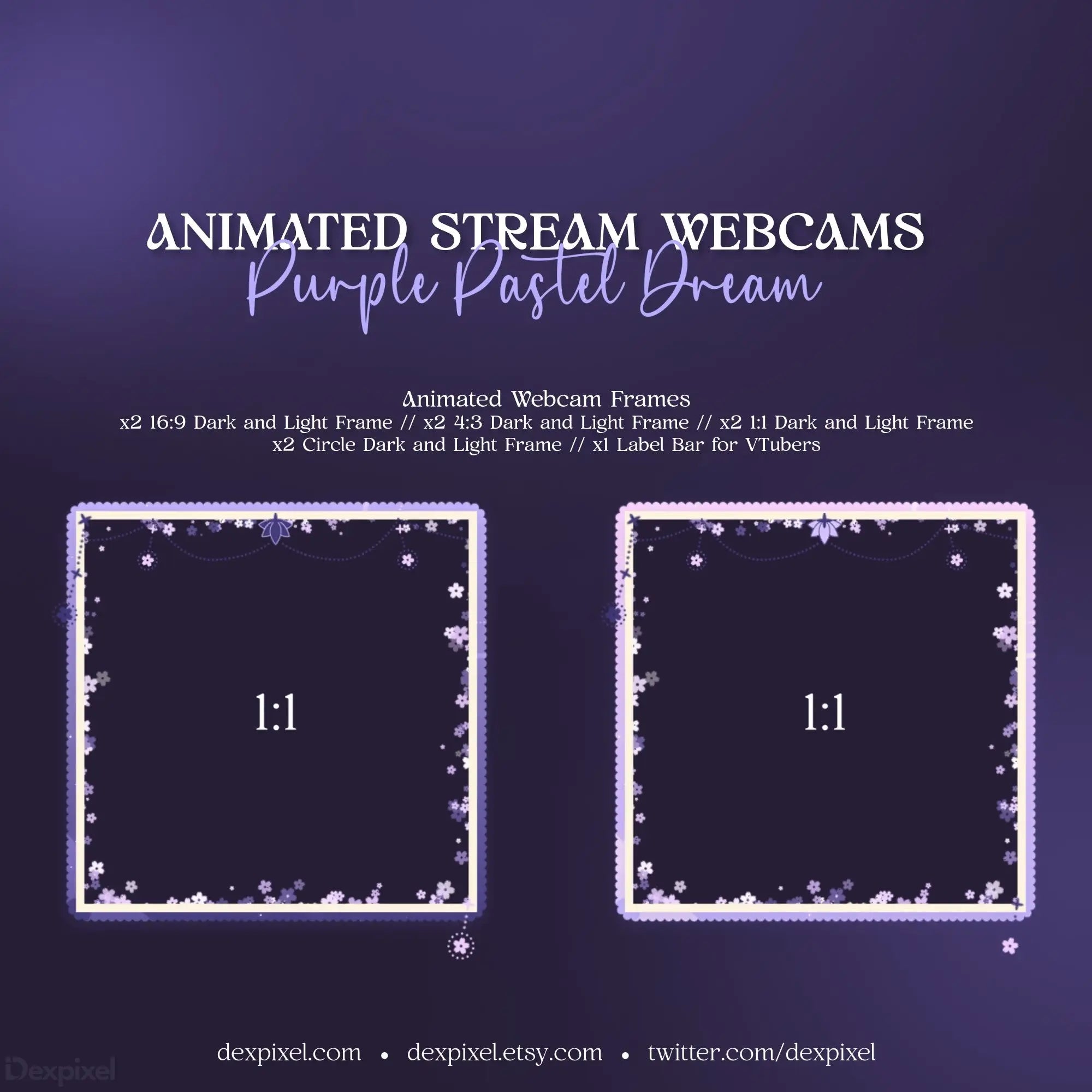 Animated Purple Pastel Dream Webcam Frame featuring sparkly borders and floral celestial design