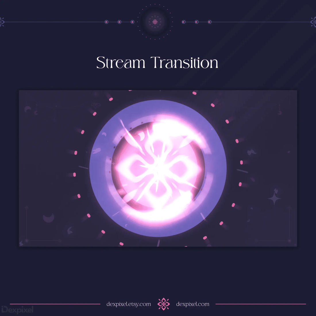 Lunar-themed digital design pack featuring purple and pink UI elements and sparkly cosmic decorations.